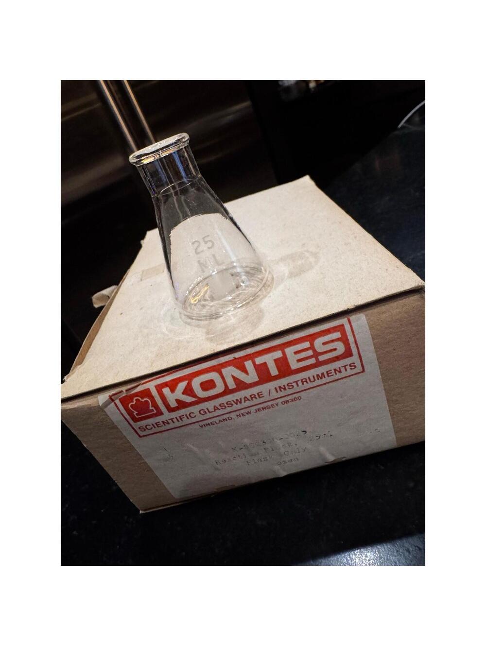 Vintage Kontes 25mL Erlenmeyer Flask with Original Box